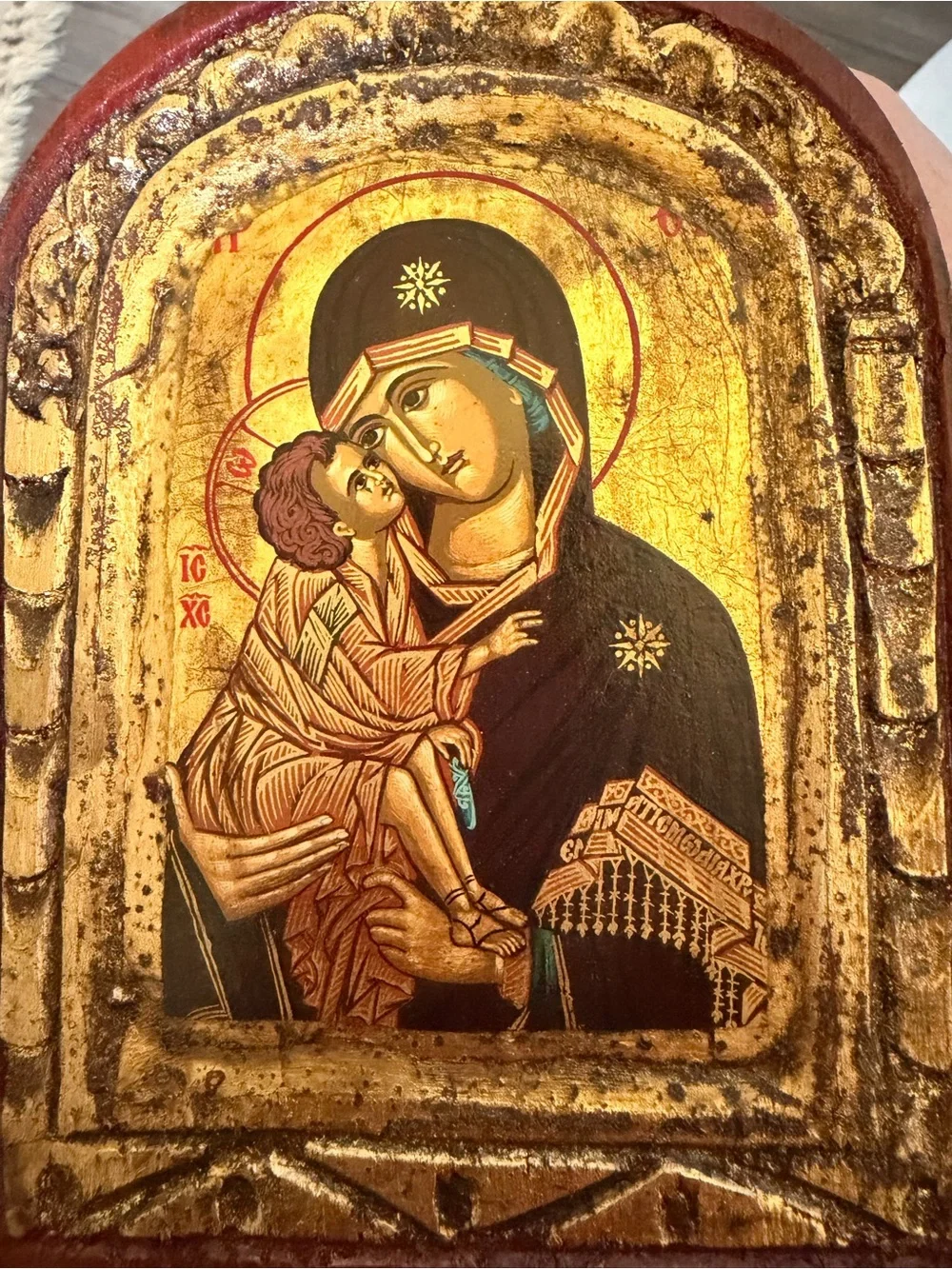 Religious Icon Wall Art - Theotokos and Child in Gold and Black